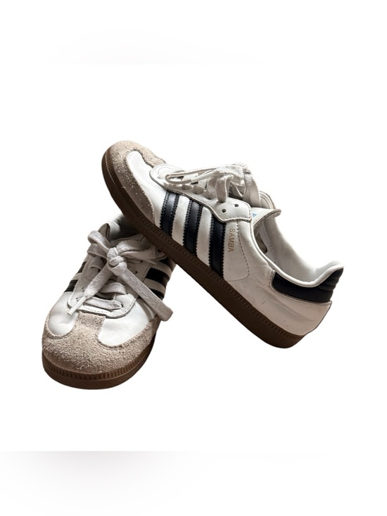 adidas Other - adidas Kids White Leather Sneakers with Black Stripes and Gum Sole